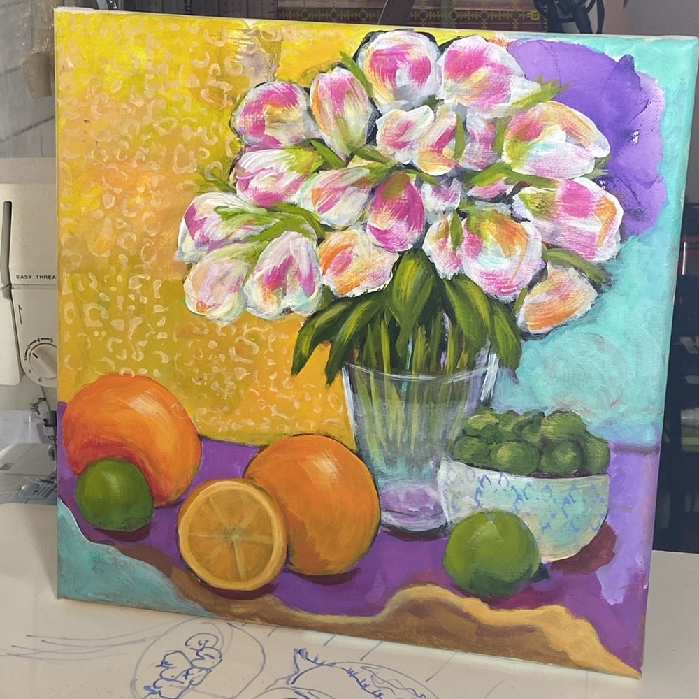 Hand Crafted Tulip Still Life with Bold Hues Vibrant Bloom: Tulip Still Life - Picture 3 of 7